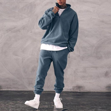 Aidase 2022 Autumn Winter Men Fashion Two Piece Sets Casual Velvet Outfits Zipper Stand Collar Sweatshirt And Long Pants Suits For Mens aidase-shop